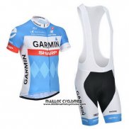 2014 Maillot Ciclismo Garmin Sharp Bleu Clair et Blanc Manches Courtes et Cuissard