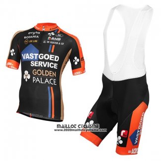 2015 Maillot Ciclismo Vastgoedservice Golden Palace Noir et Orange Manches Courtes et Cuissard