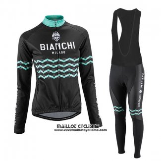 2016 Maillot Ciclismo Femme Bianchi Noir Manches Longues et Cuissard