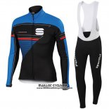 2016 Maillot Ciclismo Sportful Noir et Bleu Manches Longues et Cuissard