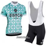 2017 Maillot Ciclismo Femme Bianchi Vert et Blanc Manches Courtes et Cuissard