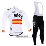 2017 Maillot Ciclismo Sky Champion Espagne Blanc Manches Longues et Cuissard