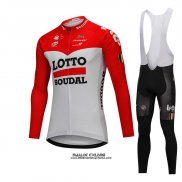 2018 Maillot Ciclismo Lotto Soudal Blanc et Rouge Manches Longues et Cuissard