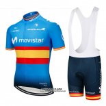 2018 Maillot Ciclismo Movistar Champions Espagne Bleu Manches Courtes et Cuissard