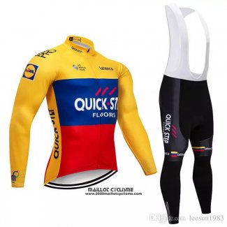 2018 Maillot Ciclismo Quick Step Floors Jaune Bleu Rouge Manches Longues et Cuissard