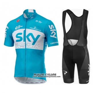 2018 Maillot Ciclismo Sky Bleu Blanc Manches Courtes et Cuissard