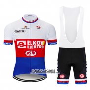 2019 Maillot Ciclismo Elkov Elektro Blanc Rouge Bleu Manches Courtes et Cuissard