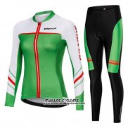 2019 Maillot Ciclismo Femme Mieyco Blanc Vert Manches Longues et Cuissard