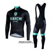 2020 Maillot Ciclismo Bianchi Noir Vert Manches Longues et Cuissard