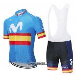 2020 Maillot Ciclismo Movistar Champions Espagne Bleu Manches Courtes et Cuissard