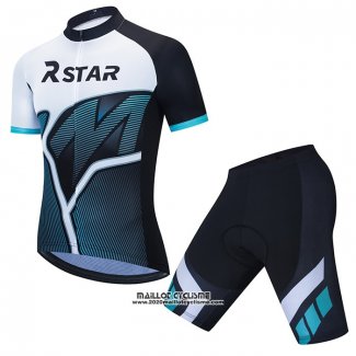 2021 Maillot Cyclisme R Star Blanc Noir Bleu Clair Manches Courtes et Cuissard