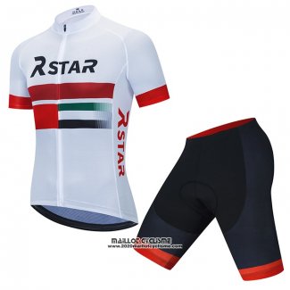 2021 Maillot Cyclisme R Star Blanc Rouge Manches Courtes et Cuissard