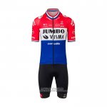 2022 Maillot Cyclisme Jumbo Visma Rouge Blanc Bleu Manches Courtes et Cuissard