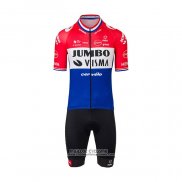 2022 Maillot Cyclisme Jumbo Visma Rouge Blanc Bleu Manches Courtes et Cuissard