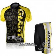 2010 Maillot Ciclismo Giant Noir et Jaune Manches Courtes et Cuissard