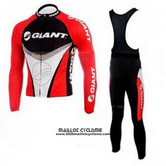 2010 Maillot Ciclismo Giant Noir et Rouge Manches Longues et Cuissard