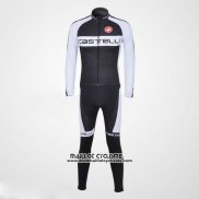 2011 Maillot Ciclismo Castelli Blanc et Noir Manches Longues et Cuissard