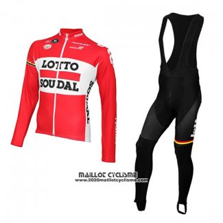 2015 Maillot Ciclismo Lotto Soudal Rouge et Blanc Manches Longues et Cuissard