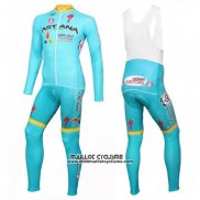 2016 Maillot Ciclismo Astana Bleu Clair et Jaune Manches Longues et Cuissard