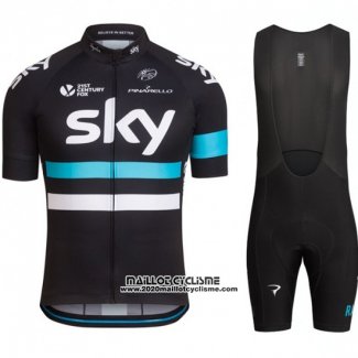 2016 Maillot Ciclismo Sky Bleu et Noir Manches Courtes et Cuissard