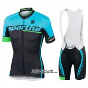 2017 Maillot Ciclismo Sportful SC Bleu Clair et Noir Manches Courtes et Cuissard