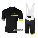 2018 Maillot Ciclismo RH+ Noir Gris Jaune Manches Courtes et Cuissard