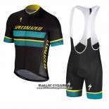 2018 Maillot Ciclismo Specialized Noir Bleu Jaune Manches Courtes et Cuissard