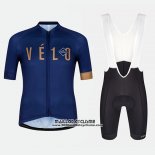 2018 Maillot Ciclismo Velo Bleu Orange Manches Courtes et Cuissard