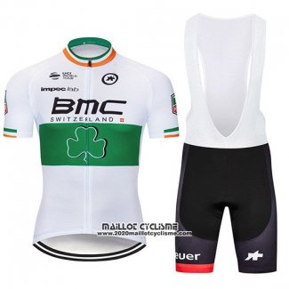 2019 Maillot Ciclismo BMC Blanc Vert Manches Courtes et Cuissard