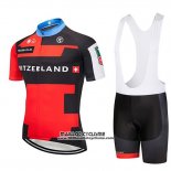 2019 Maillot Ciclismo Suisse Rouge Noir Manches Courtes et Cuissard