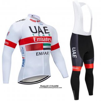 2019 Maillot Ciclismo UCI Mondo Champion UAE Blanc Rouge Manches Longues et Cuissard