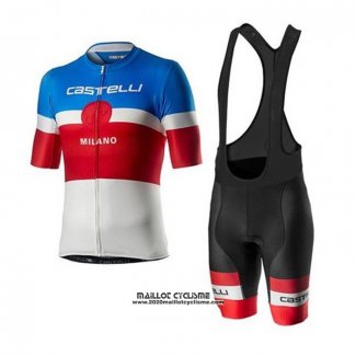 2020 Maillot Ciclismo Castelli Bleu Rouge Blanc Manches Courtes et Cuissard