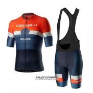 2020 Maillot Ciclismo Castelli Orange Blanc Bleu Manches Courtes et Cuissard