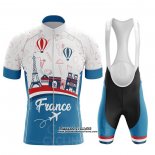 2020 Maillot Ciclismo Champion France Azur Blanc Rouge Manches Courtes et Cuissard