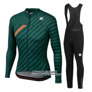 2020 Maillot Ciclismo Femme Sportful Vert Orange Manches Longues et Cuissard