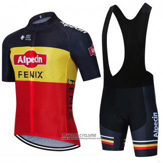 2021 Maillot Cyclisme Alpecin Fenix Noir Jaune Rouge Manches Courtes et Cuissard