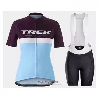 2021 Maillot Cyclisme Femme Trek Bleu Clair Manches Courtes et Cuissard