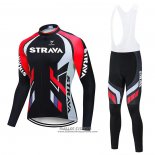 2021 Maillot Cyclisme STRAVA Rouge Noir Manches Longues et Cuissard