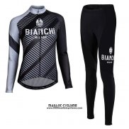 Maillot Ciclismo Femme Bianchi Milano Catria Noir Gris Manches Longues et Cuissard