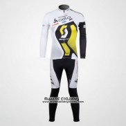 2012 Maillot Ciclismo Scott Blanc et Jaune Manches Longues et Cuissard