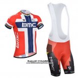 2014 Maillot Ciclismo BMC Champion Norvege Bleu et Rouge Manches Courtes et Cuissard