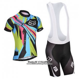 2014 Maillot Ciclismo Fox Azur et Noir Manches Courtes et Cuissard