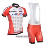 2014 Maillot Ciclismo Katusha Blanc et Rouge Manches Courtes et Cuissard