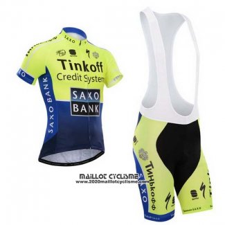 2014 Maillot Ciclismo Tinkoff Saxo Bank Bleu et Vert Manches Courtes et Cuissard