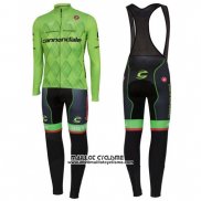 2016 Maillot Ciclismo Cannondale Noir et Vert Manches Longues et Cuissard