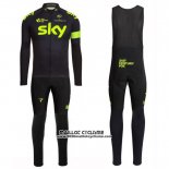 2016 Maillot Ciclismo Sky Vert et Noir Manches Longues et Cuissard