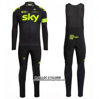 2016 Maillot Ciclismo Sky Vert et Noir Manches Longues et Cuissard