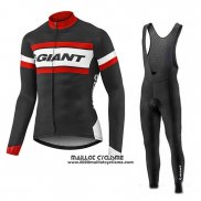 2017 Maillot Ciclismo Giant Rouge et Noir Manches Longues et Cuissard