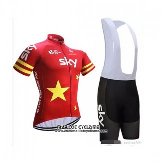 2018 Maillot Ciclismo Chine Rouge Manches Courtes et Cuissard