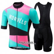 2018 Maillot Ciclismo Morvelo Vert et Rose Manches Courtes et Cuissard